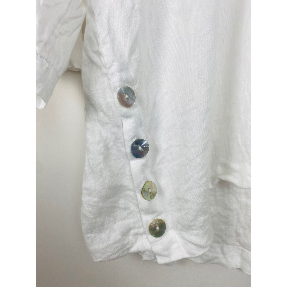 Sigrid Olsen White 100% Linen Tunic Top Womens 2X Shell Button Side Vents - Picture 5 of 9